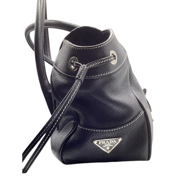 Prada Vitello Daino Stripe Pebbled Leather Shoulder Bag in Black and Tan - Picture 4 of 9